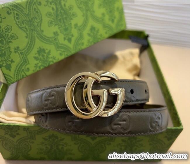 Luxury Cheap Gucci GG Embossed Leather Belt 2cm with GG Buckle 1127 Green 2024