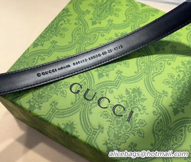 Pretty Style Gucci GG Embossed Leather Belt 2cm with Interlocking G Buckle 1127 Black/Silver 2024