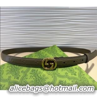 Good Looking Gucci GG Embossed Leather Belt 2cm with Interlocking G Buckle 1127 Green/Gold 2024