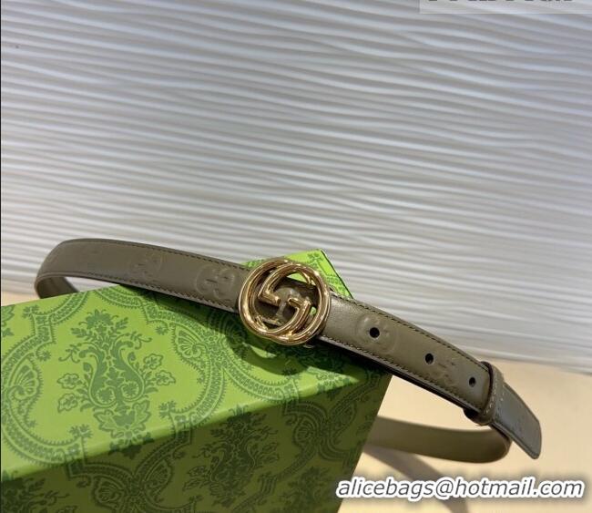 Good Looking Gucci GG Embossed Leather Belt 2cm with Interlocking G Buckle 1127 Green/Gold 2024
