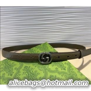 Luxury Cheap Gucci GG Embossed Leather Belt 2cm with Interlocking G Buckle 1127 Green/Silver 2024