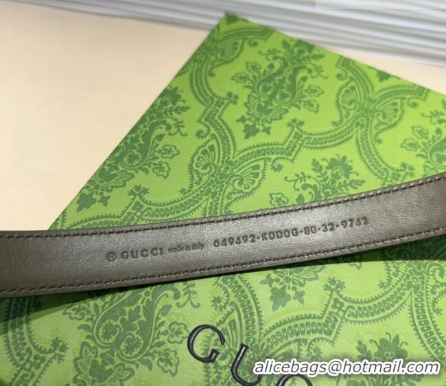 Luxury Cheap Gucci GG Embossed Leather Belt 2cm with Interlocking G Buckle 1127 Green/Silver 2024