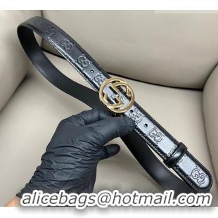 Good Product Gucci Milano Maxi GG Embossed Leather Belt 3cm with Interlocking G Buckle GG010901 Black/Gold 2025