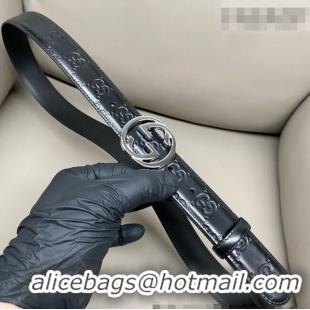 Discount Gucci Milano Maxi GG Embossed Leather Belt 3cm with Interlocking G Buckle GG010901 Black/Silver 2025
