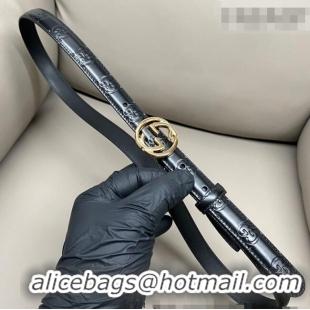 Best Quality Gucci Milano Maxi GG Embossed Leather Belt 2cm with Interlocking G Buckle GG010901 Black/Gold 2025