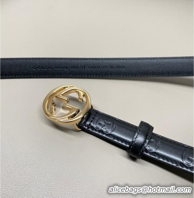 Best Quality Gucci Milano Maxi GG Embossed Leather Belt 2cm with Interlocking G Buckle GG010901 Black/Gold 2025