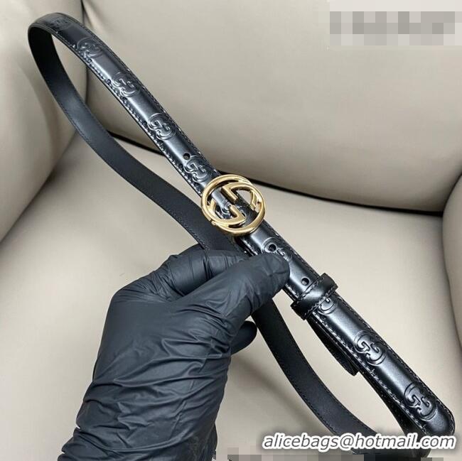 Best Quality Gucci Milano Maxi GG Embossed Leather Belt 2cm with Interlocking G Buckle GG010901 Black/Gold 2025