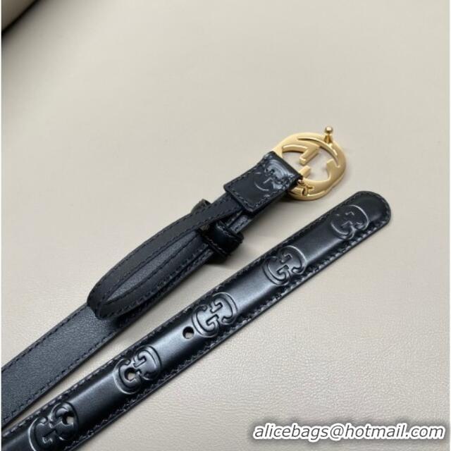 Best Quality Gucci Milano Maxi GG Embossed Leather Belt 2cm with Interlocking G Buckle GG010901 Black/Gold 2025