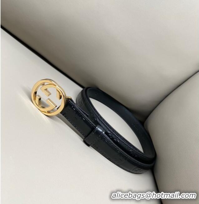 Best Quality Gucci Milano Maxi GG Embossed Leather Belt 2cm with Interlocking G Buckle GG010901 Black/Gold 2025