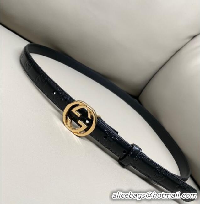 Best Quality Gucci Milano Maxi GG Embossed Leather Belt 2cm with Interlocking G Buckle GG010901 Black/Gold 2025