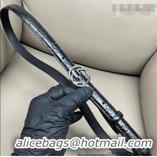 Top Quality Gucci Milano Maxi GG Embossed Leather Belt 2cm with Interlocking G Buckle GG010901 Black/Silver 2025