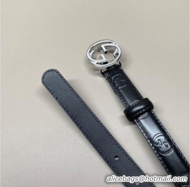 Top Quality Gucci Milano Maxi GG Embossed Leather Belt 2cm with Interlocking G Buckle GG010901 Black/Silver 2025