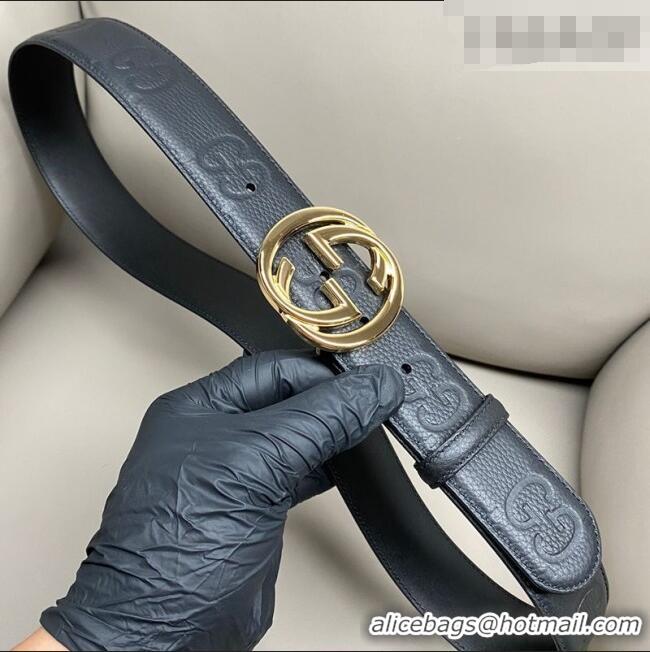 Trendy Design Gucci Milano Maxi GG Grained Leather Belt 4cm with Interlocking G Buckle GG010901 Black/Shiny Gold 2025