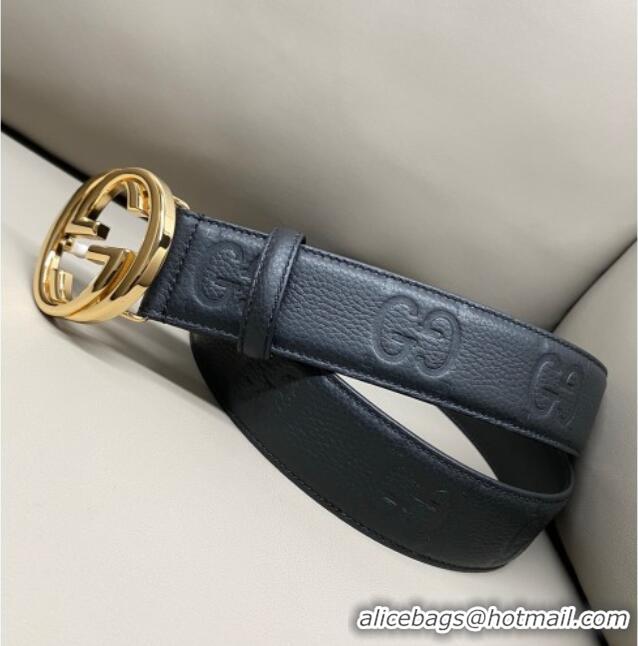 Trendy Design Gucci Milano Maxi GG Grained Leather Belt 4cm with Interlocking G Buckle GG010901 Black/Shiny Gold 2025