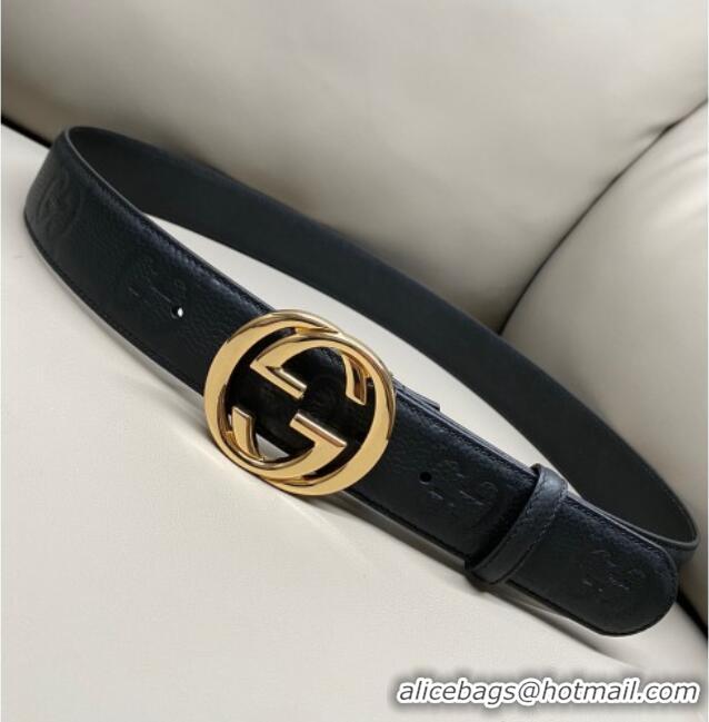 Trendy Design Gucci Milano Maxi GG Grained Leather Belt 4cm with Interlocking G Buckle GG010901 Black/Shiny Gold 2025