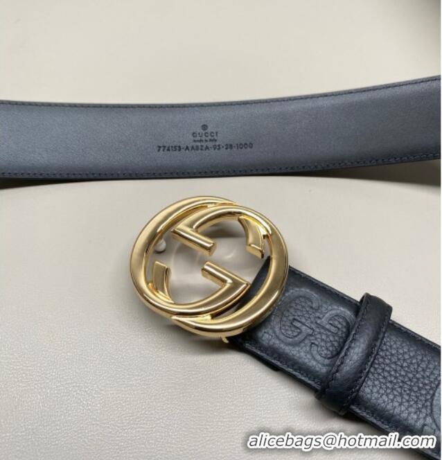 Trendy Design Gucci Milano Maxi GG Grained Leather Belt 4cm with Interlocking G Buckle GG010901 Black/Shiny Gold 2025