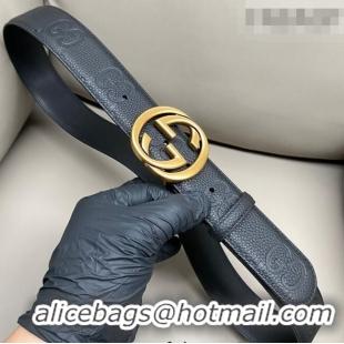Top Grade Gucci Milano Maxi GG Grained Leather Belt 4cm with Interlocking G Buckle GG010901 Black/Aged Gold 2025
