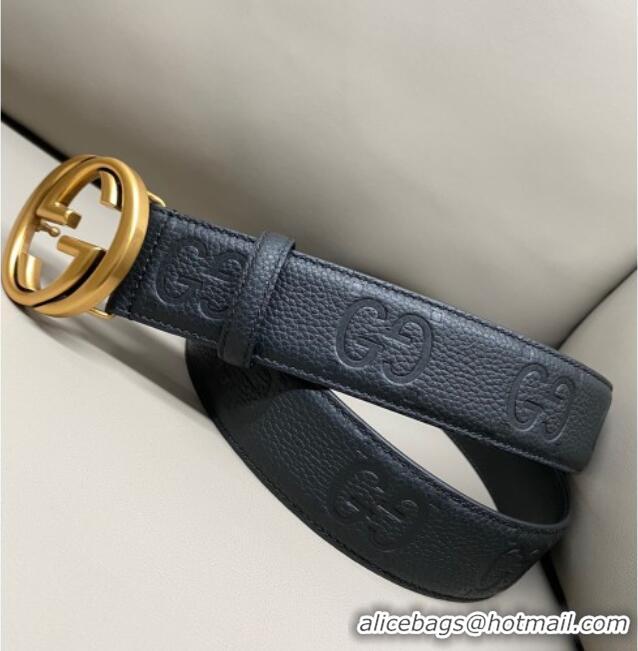 Top Grade Gucci Milano Maxi GG Grained Leather Belt 4cm with Interlocking G Buckle GG010901 Black/Aged Gold 2025