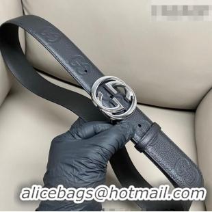 Big Discount Gucci Milano Maxi GG Grained Leather Belt 4cm with Interlocking G Buckle GG010901 Black/Shiny Silver 2025