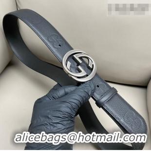 Classic Specials Gucci Milano Maxi GG Grained Leather Belt 4cm with Interlocking G Buckle GG010901 Black/Aged Silver 202