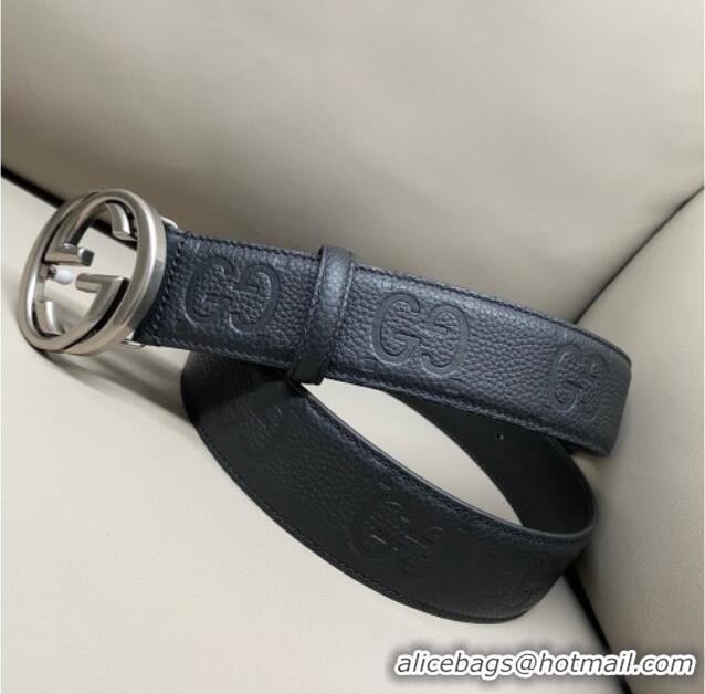 Classic Specials Gucci Milano Maxi GG Grained Leather Belt 4cm with Interlocking G Buckle GG010901 Black/Aged Silver 202