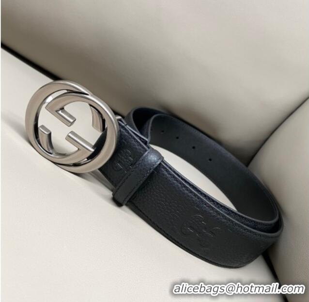 Classic Specials Gucci Milano Maxi GG Grained Leather Belt 4cm with Interlocking G Buckle GG010901 Black/Aged Silver 202