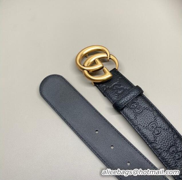 Buy Cheap Gucci GG Embossed Grained Leather Belt 4cm with GG Buckle GG010902 Black/Aged Gold 2025