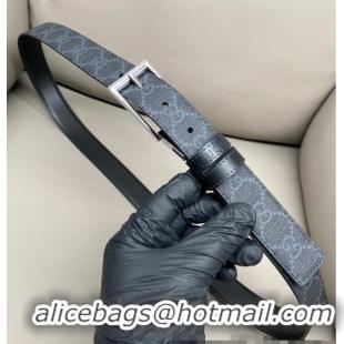 New Cheap Gucci GG Canvas and Leather Reversible Belt 3cm with Pink Buckle GG011001 Black 2025