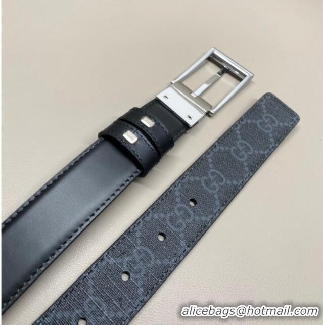 New Cheap Gucci GG Canvas and Leather Reversible Belt 3cm with Pink Buckle GG011001 Black 2025