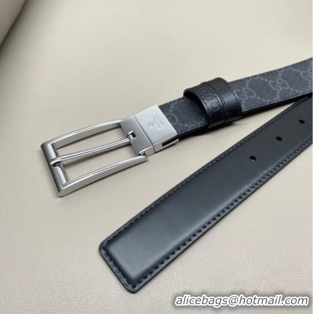 New Cheap Gucci GG Canvas and Leather Reversible Belt 3cm with Pink Buckle GG011001 Black 2025