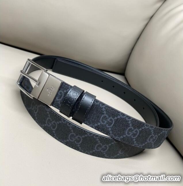 New Cheap Gucci GG Canvas and Leather Reversible Belt 3cm with Pink Buckle GG011001 Black 2025