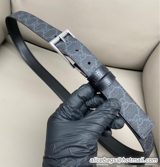 New Cheap Gucci GG Canvas and Leather Reversible Belt 3cm with Pink Buckle GG011001 Black 2025