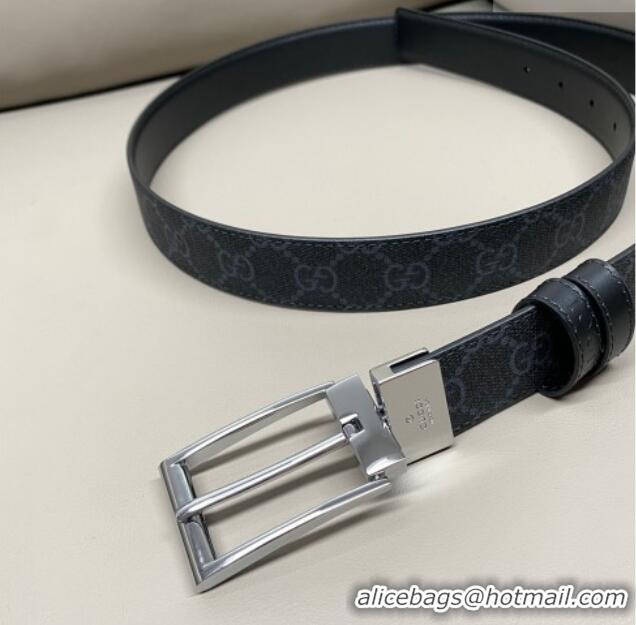 New Cheap Gucci GG Canvas and Leather Reversible Belt 3cm with Pink Buckle GG011001 Black 2025