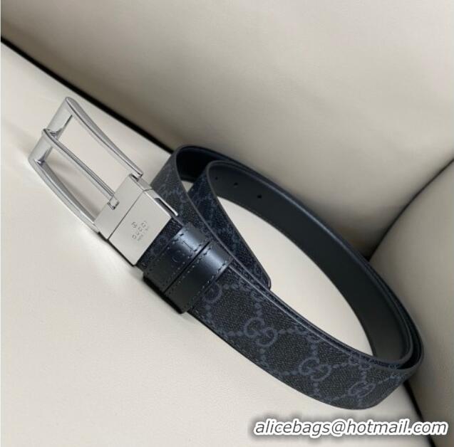 New Cheap Gucci GG Canvas and Leather Reversible Belt 3cm with Pink Buckle GG011001 Black 2025