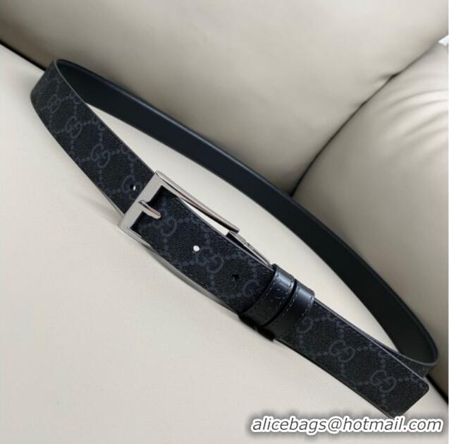 New Cheap Gucci GG Canvas and Leather Reversible Belt 3cm with Pink Buckle GG011001 Black 2025