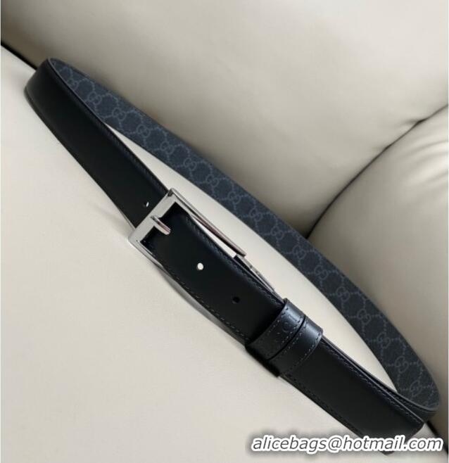 New Cheap Gucci GG Canvas and Leather Reversible Belt 3cm with Pink Buckle GG011001 Black 2025