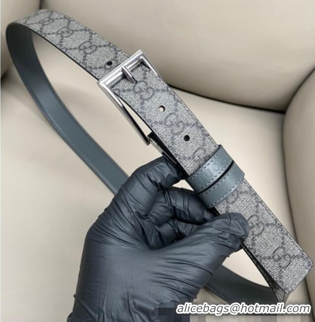 Well Crafted Gucci GG Canvas and Leather Reversible Belt 3cm with Pink Buckle GG011001 Grey 2025