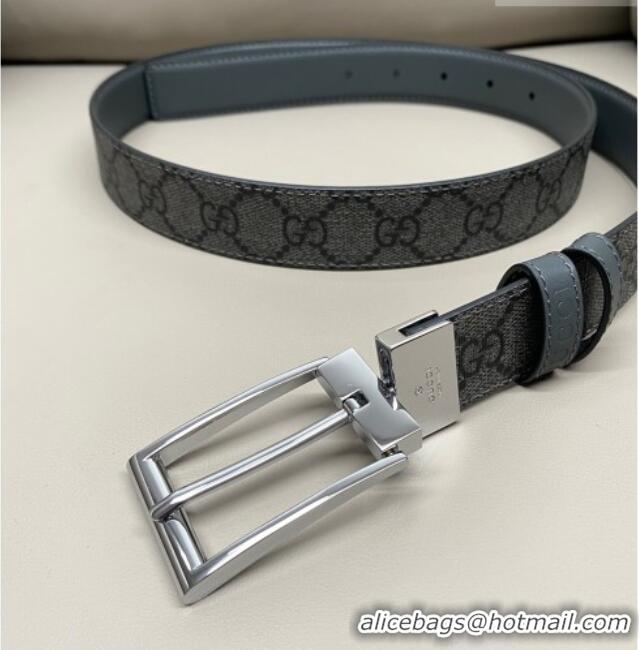 Well Crafted Gucci GG Canvas and Leather Reversible Belt 3cm with Pink Buckle GG011001 Grey 2025