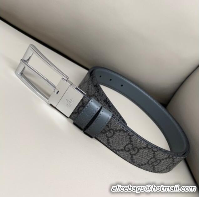 Well Crafted Gucci GG Canvas and Leather Reversible Belt 3cm with Pink Buckle GG011001 Grey 2025