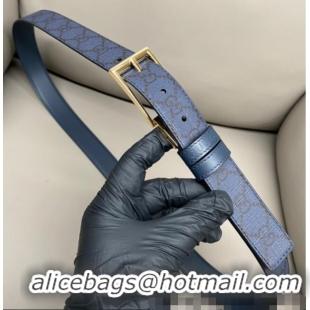 Top Grade Gucci GG Canvas and Leather Reversible Belt 3cm with Pink Buckle GG011001 Blue 2025