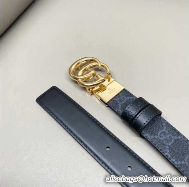Reasonable Price Gucci GG Canvas and Leather Reversible Belt 3cm with GG Buckle GG011001 Black 2025