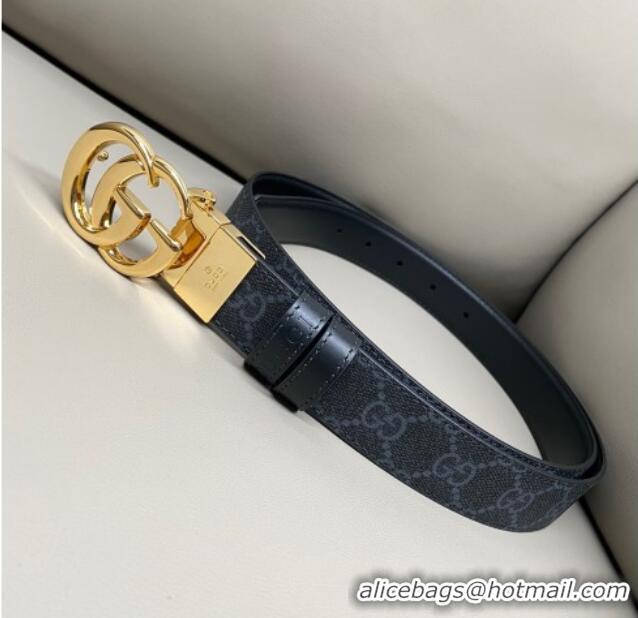 Reasonable Price Gucci GG Canvas and Leather Reversible Belt 3cm with GG Buckle GG011001 Black 2025