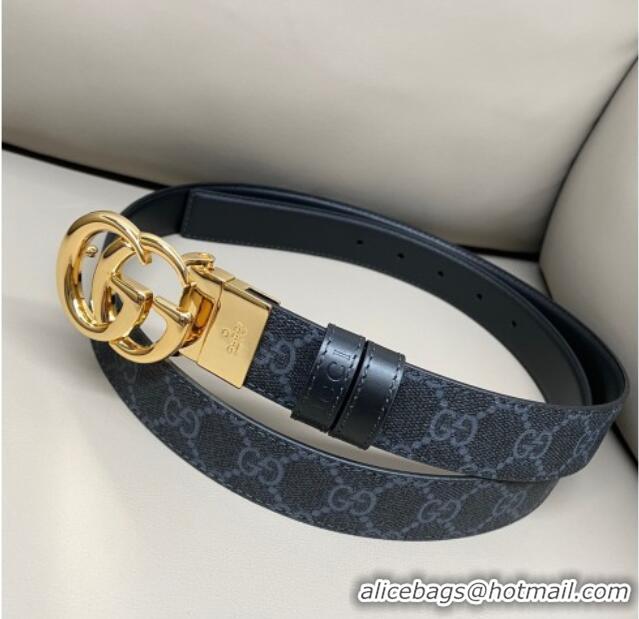 Reasonable Price Gucci GG Canvas and Leather Reversible Belt 3cm with GG Buckle GG011001 Black 2025