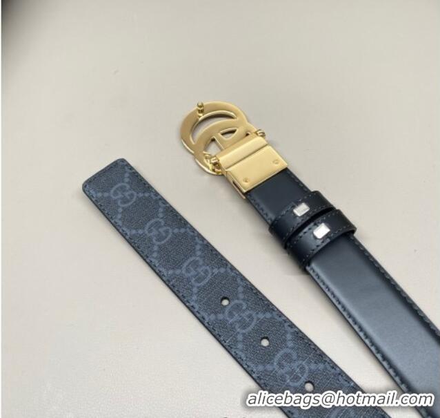 Reasonable Price Gucci GG Canvas and Leather Reversible Belt 3cm with GG Buckle GG011001 Black 2025