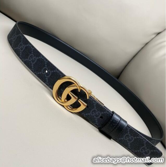 Reasonable Price Gucci GG Canvas and Leather Reversible Belt 3cm with GG Buckle GG011001 Black 2025