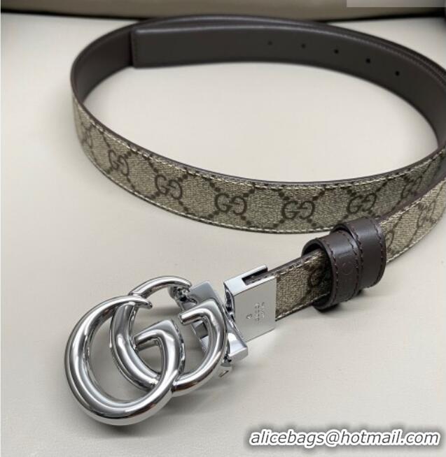 Buy Discount Gucci GG Canvas and Leather Reversible Belt 3cm with GG Buckle GG011001 Brown 2025