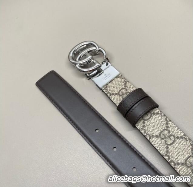 Buy Discount Gucci GG Canvas and Leather Reversible Belt 3cm with GG Buckle GG011001 Brown 2025