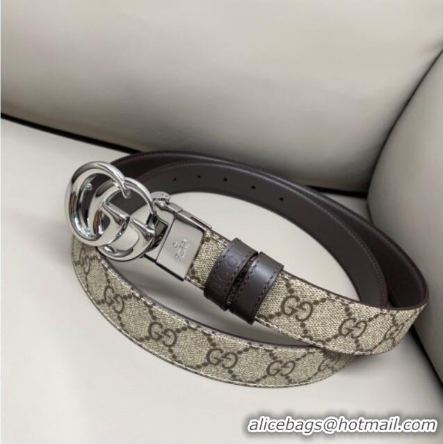 Buy Discount Gucci GG Canvas and Leather Reversible Belt 3cm with GG Buckle GG011001 Brown 2025