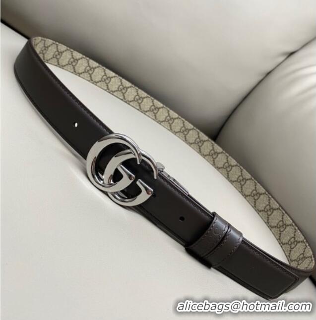 Buy Discount Gucci GG Canvas and Leather Reversible Belt 3cm with GG Buckle GG011001 Brown 2025