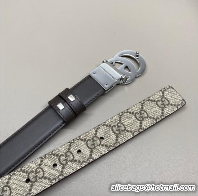 Buy Discount Gucci GG Canvas and Leather Reversible Belt 3cm with GG Buckle GG011001 Brown 2025